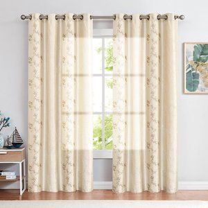 Faux Silk Floral Embroidered Sheer Curtains